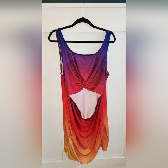 Asymmetrical Gradient Dress - Red, Orange, Yellow - Picture 3 of 4